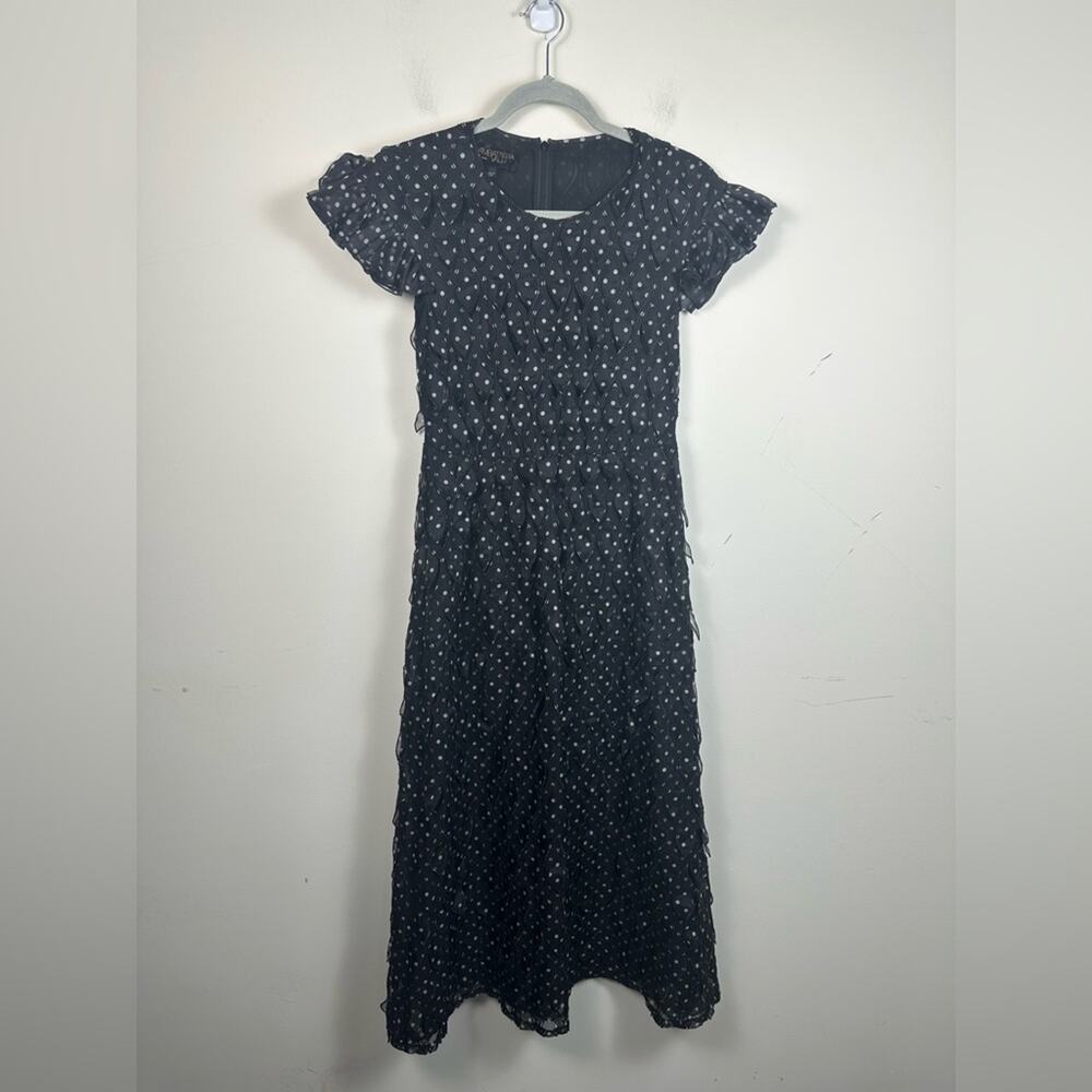 Giambattista Valli Silk Midi Dress Women XS Black Polka Dot Ruffle Excellent